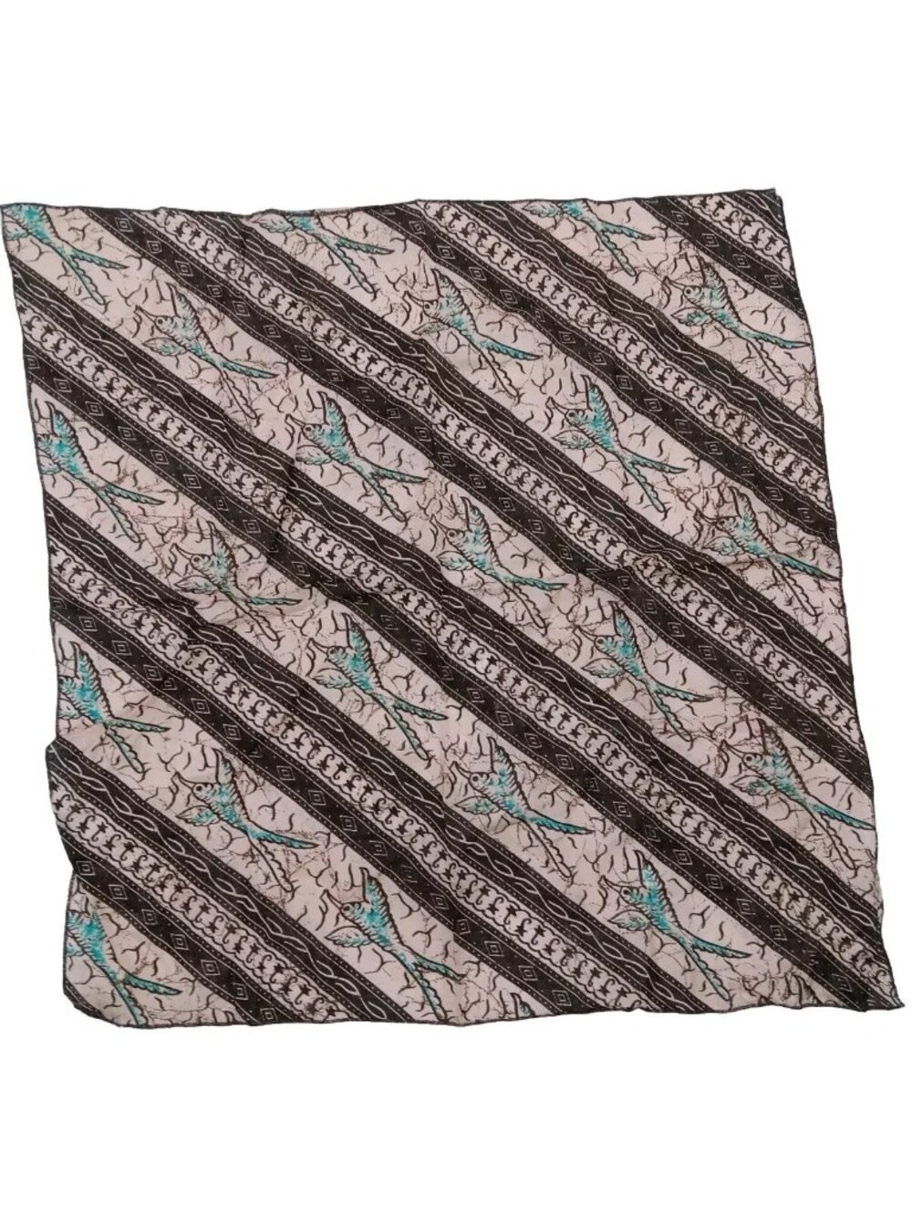 Cathy 1000 Oaks California Neck Scarf Floral Bird Blue Brown Square 20" Vintage